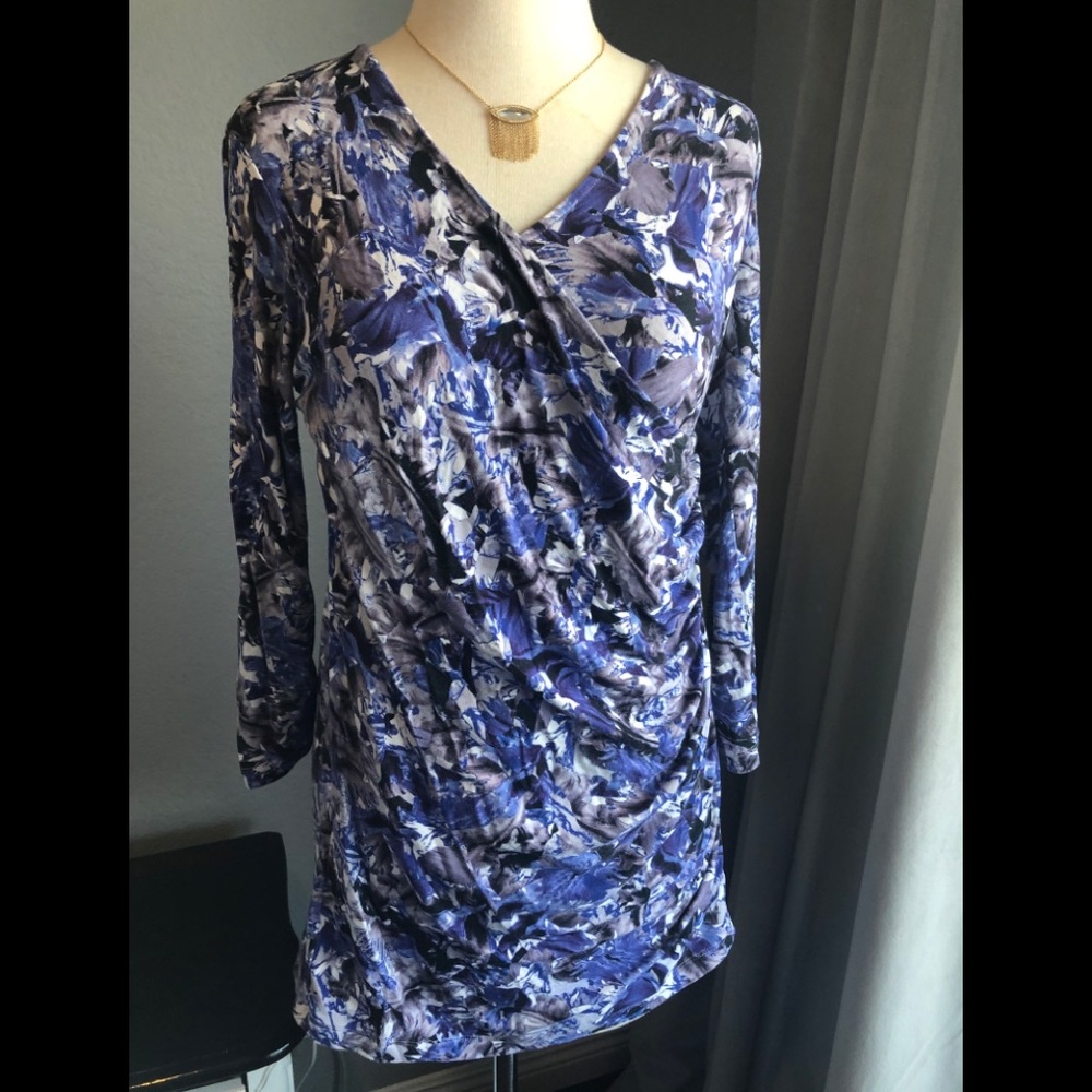 Isabella Oliver Blue Floral Wrap Blouse Top